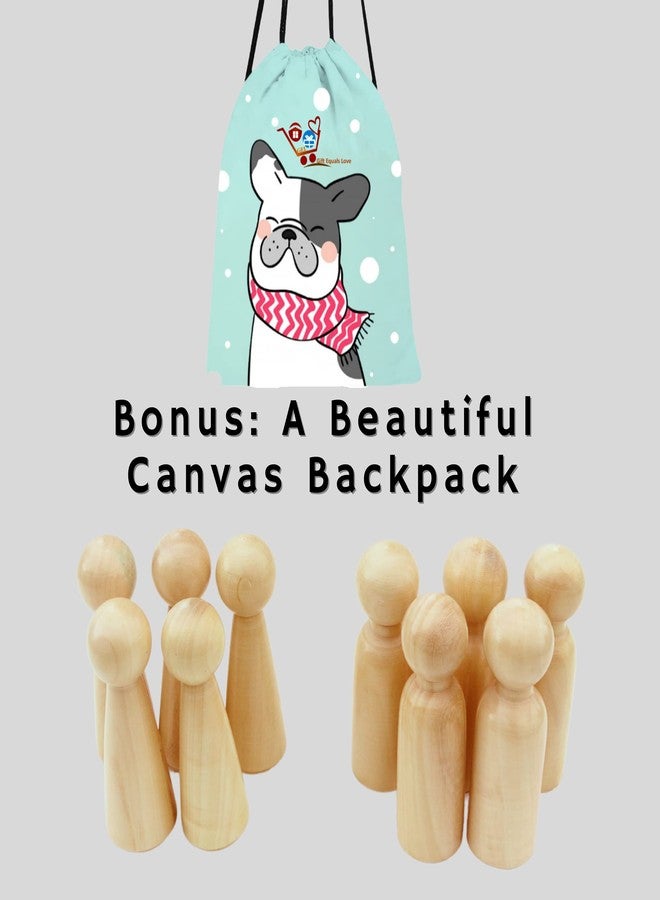 GIFT EQUALS LOVE Wooden Peg Doll (Big 8.5 cm) Natural Handcrafted People Bodies Angel Dolls for DIY Craft 10 Pcs (5 Male & 5 Female) with a Storage Bag (Natural 10 Pcs) - Image 2